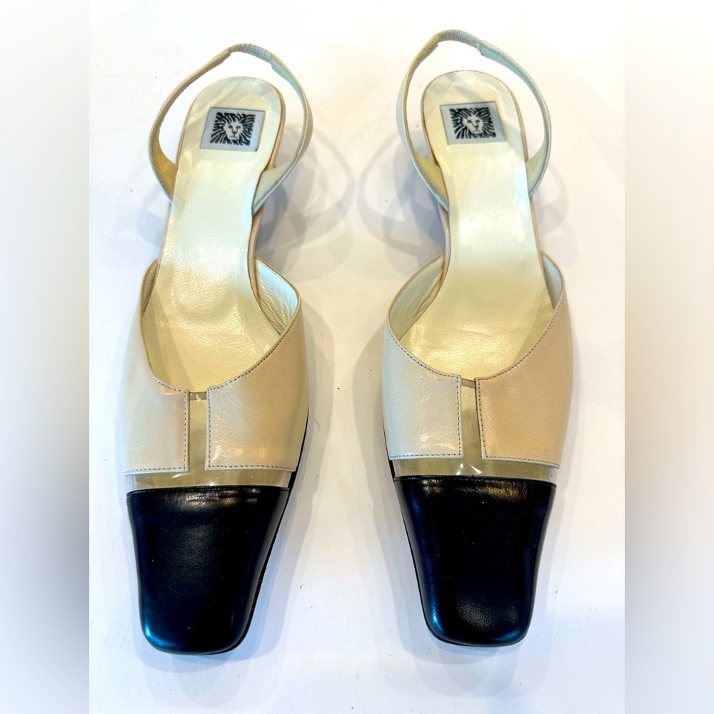 Anne Klein Classy Slingback Cream/Black  - size 9.5